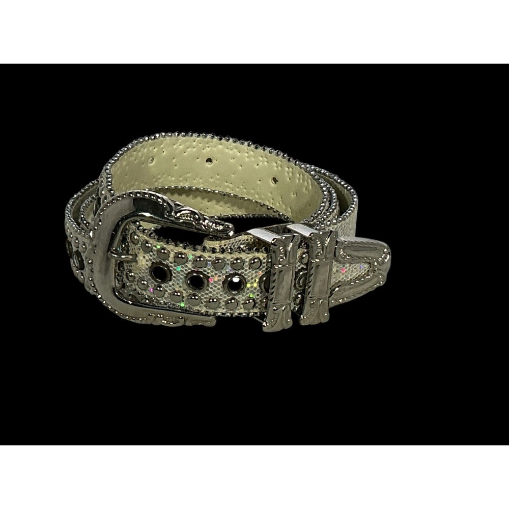 Western Bling Silver Irridecent Belt Glitter Rhinestones‎ Studs Unbranded M/L